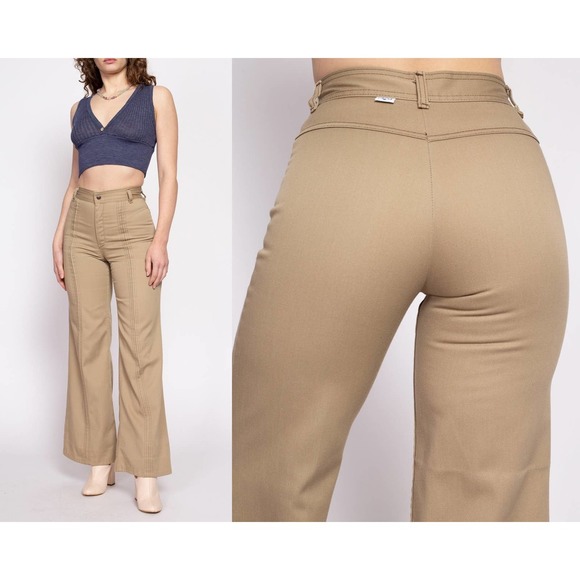 70s Khaki Saddleback Flared‎ Pants - Small, 25.5" - Picture 1 of 7